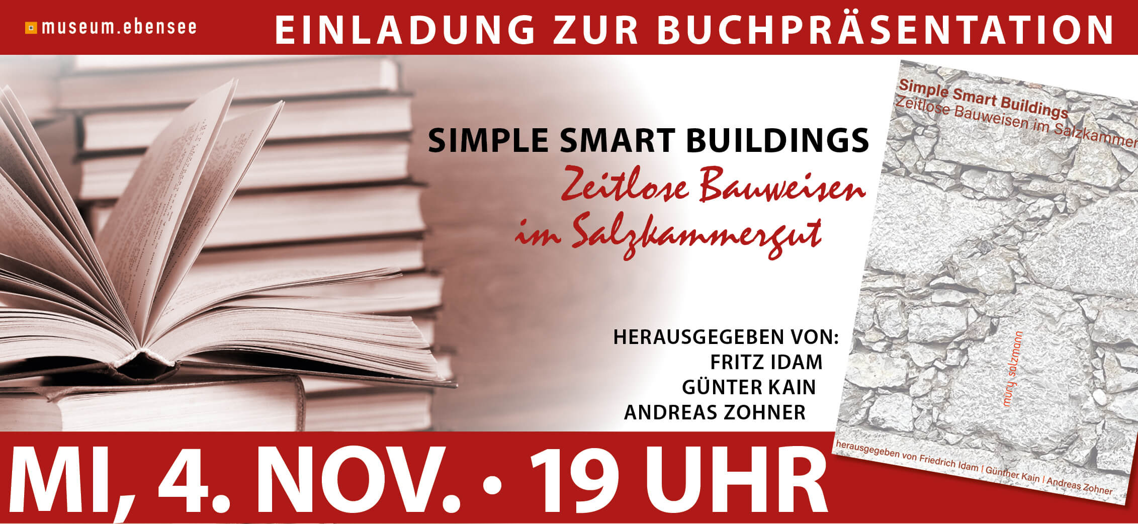 museum ebensee, buchpräsentation "simple smart buildings",, architektur, zeitlose bauweisen im salzkammergut, veranstaltung